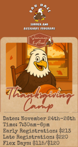 Oak Hall Thanksgiving Break Camp