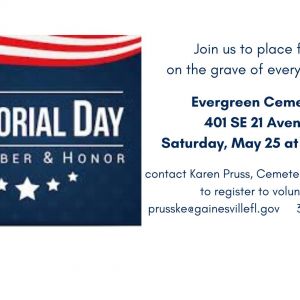 Evergreen Cemetery Volunteer Opportunity for Memorial Day