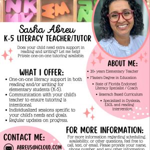 Sasha Abreu K-5 Literacy Teacher and Tutor
