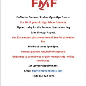 FloMotion Fitness Summer Student Open Gym Special