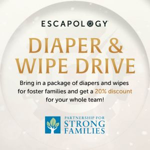 Escapology Escape Rooms Gainesville Diaper and Wipe Drive Discount