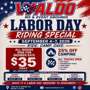 Waldo MX & Event Grounds Labor Day Riding Special