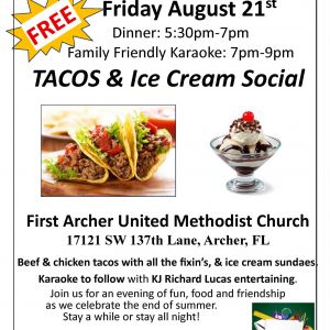Archer Free Community Dinner and Family Friendly Karaoke & Back to School Supplies Drive